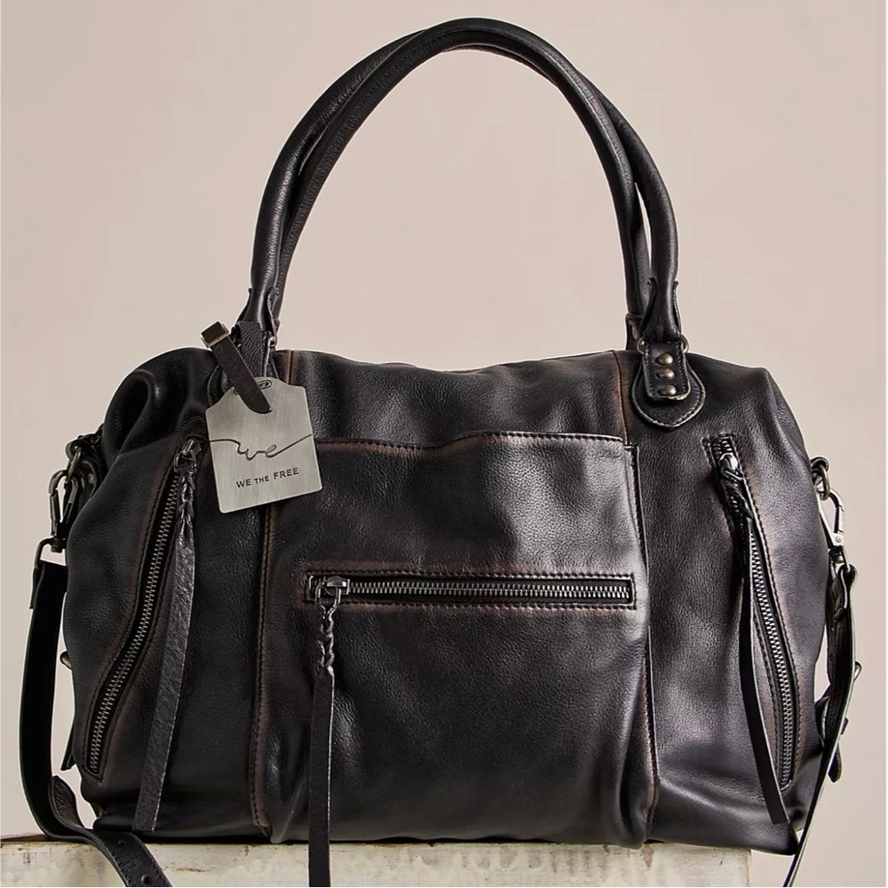 We The Free Emerson Leather Shoulder Bag With Handles. Coal.  Like New.